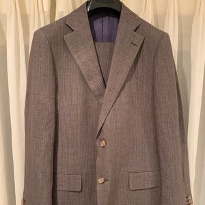 Suitsupply Mens Striped Brown Linen Suit -Size 42.